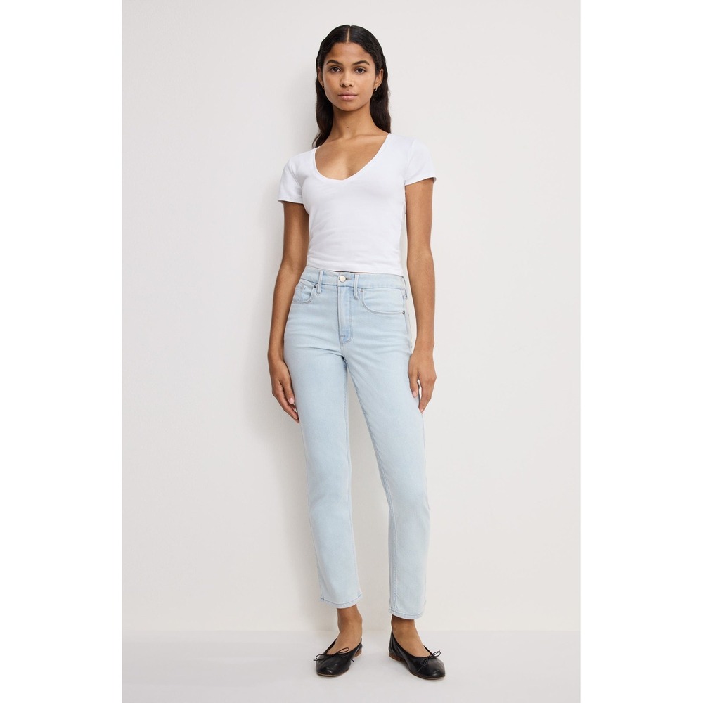 Good American Good Straight High Rise Jeans Light Blue Wash Size 6/28